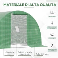 Serra a Tunnel da Esterno 3x3x2m con Copertura in PE, Porta con Cerniera e 4 Finestre, Verde