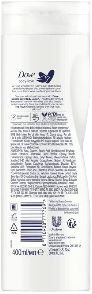 DOVE CREMA PER IL CORPO GLOWING RITUAL AI FIORI DI LOTO NUTRIENTE DA 400 ML