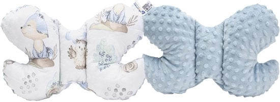 Sostegno Cervicale per Bambini 100% Cotone/Minky Bambino Cuscino per Auto, Carrello, Viaggio, Cuscino da Viaggio, Cuscino da Sdraiarsi (Cervo con Minky Blu Celeste)