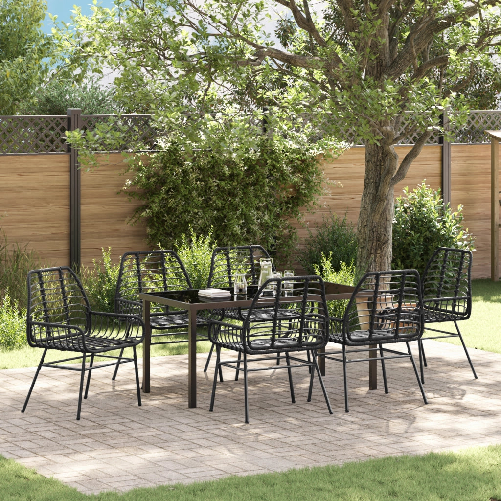 Set da pranzo da giardino 7 pezzi Nero Polyrattan