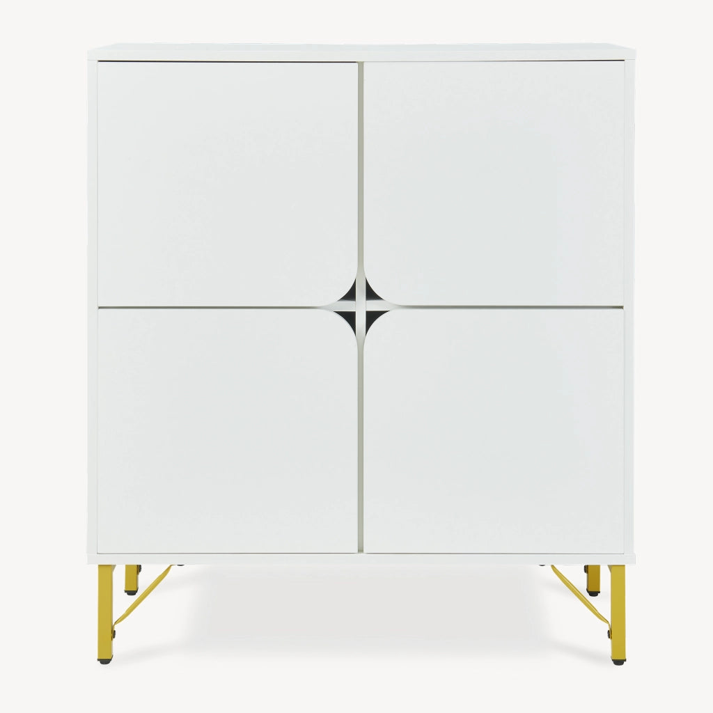 Credenza Reyri Madia Moderna Salvaspazio con 4 Ante 90x80x35 cm Bianco / color Oro [en.casa]