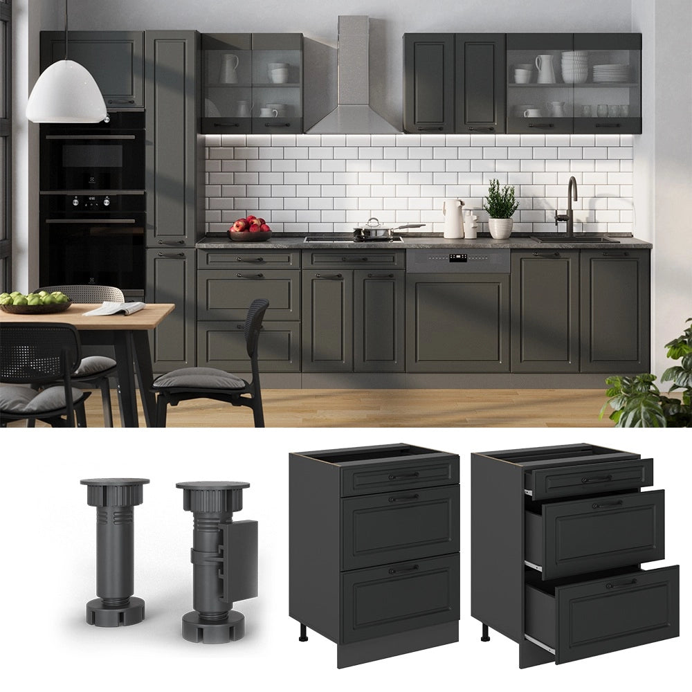 Vicco Mobiletto base per cucina Antracite casa di campagna 60 cm con cassetti, PL Antracite
