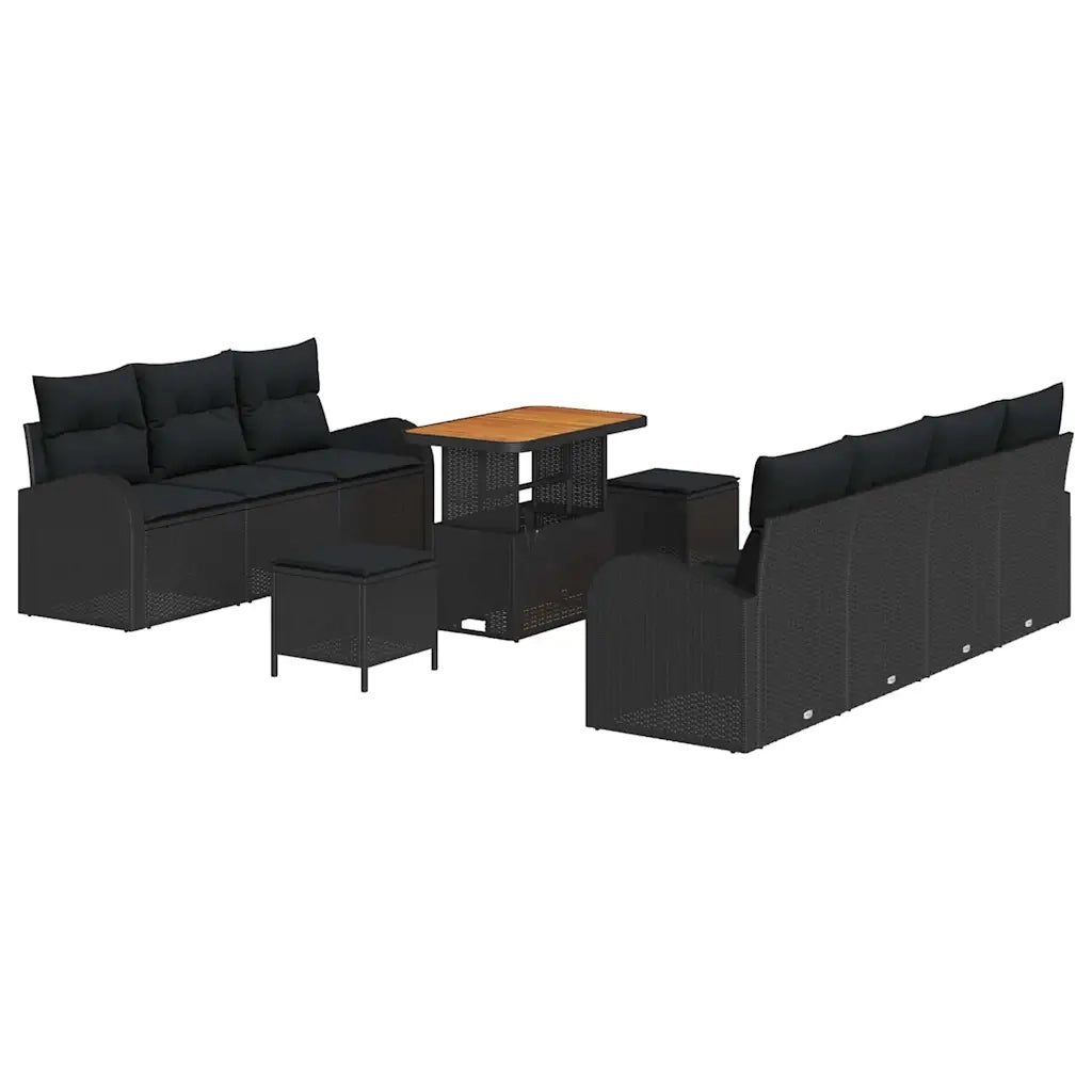 Set Divano da Giardino con cuscino con cuscino 10 pcs Nero