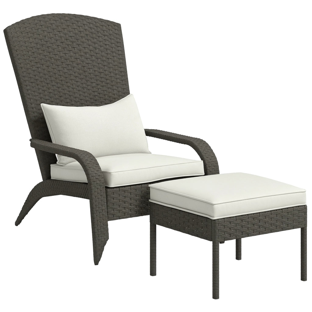Sedia da Giardino con Poggiapiedi e Cuscini ¨C zephmum ¨C Rattan, Acciaio, Grigio e Crema, 64x82x89 cm