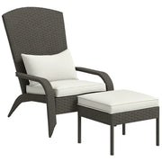 Sedia da Giardino con Poggiapiedi e Cuscini ¨C zephmum ¨C Rattan, Acciaio, Grigio e Crema, 64x82x89 cm