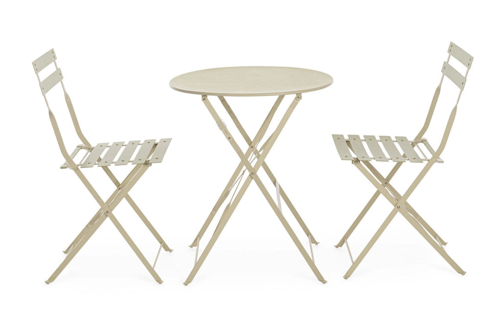 Set 3 Pezzi Bistrot da Giardino con Tavolo e 2 Sedie in Acciaio Verniciato Austin Gypsum