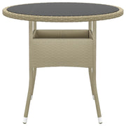 Tavolo da Giardino Ø80x75cm Vetro Temperato e Polyrattan Beige 310607