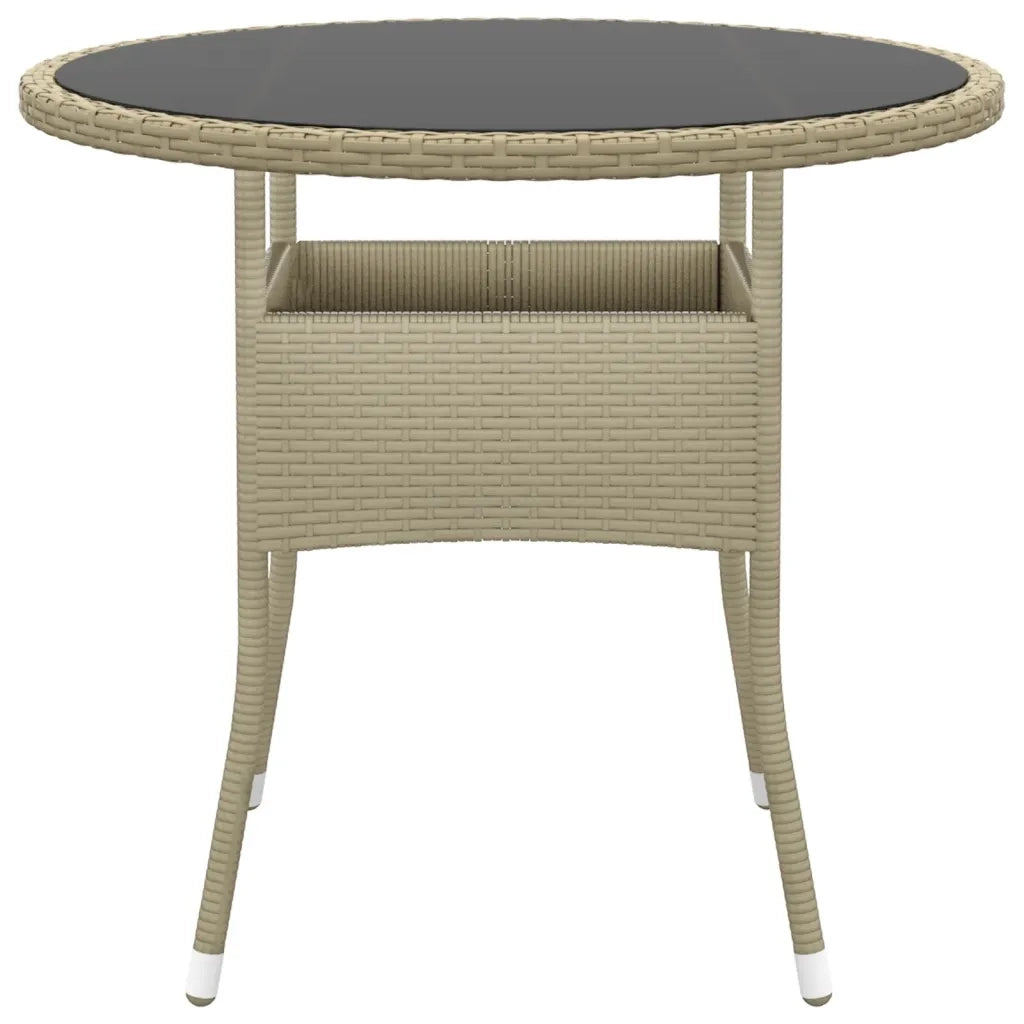 Tavolo da Giardino Ø80x75cm Vetro Temperato e Polyrattan Beige 310607