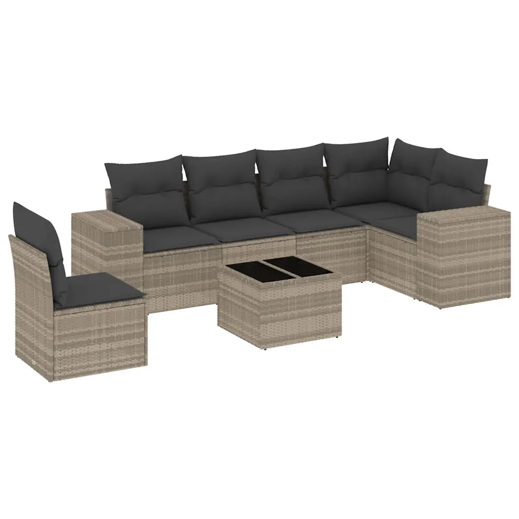Set Divani da Giardino 7pz con Cuscini Grigio Chiaro Polyrattan