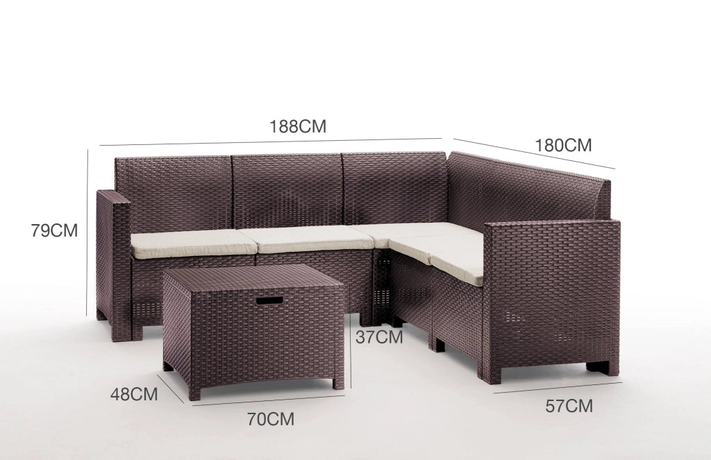 Salottino da esterno Somnus, Set da giardino con cuscini, Salottino  effetto rattan, 100% Made in Italy, Marrone