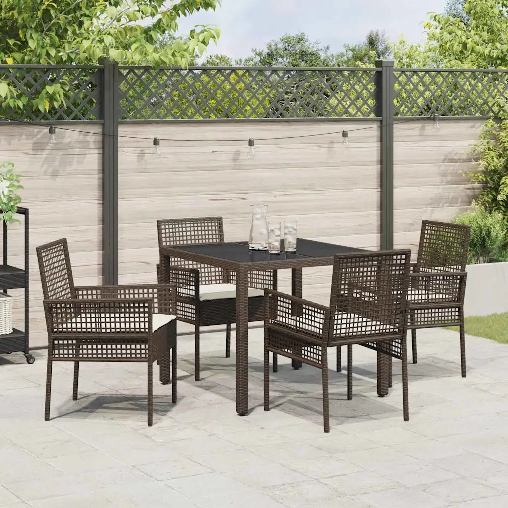 Set da Pranzo per Giardino 5 pz | Set Salotto da Giardino Marrone polyrattan