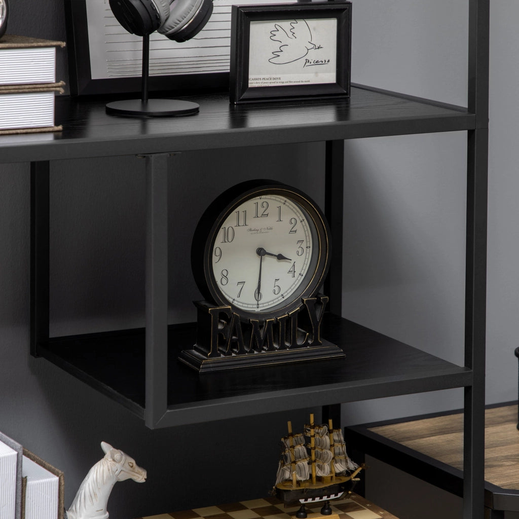 Libreria a 7 Livelli 83x34x180 cm  in Truciolato e Acciaio Nero