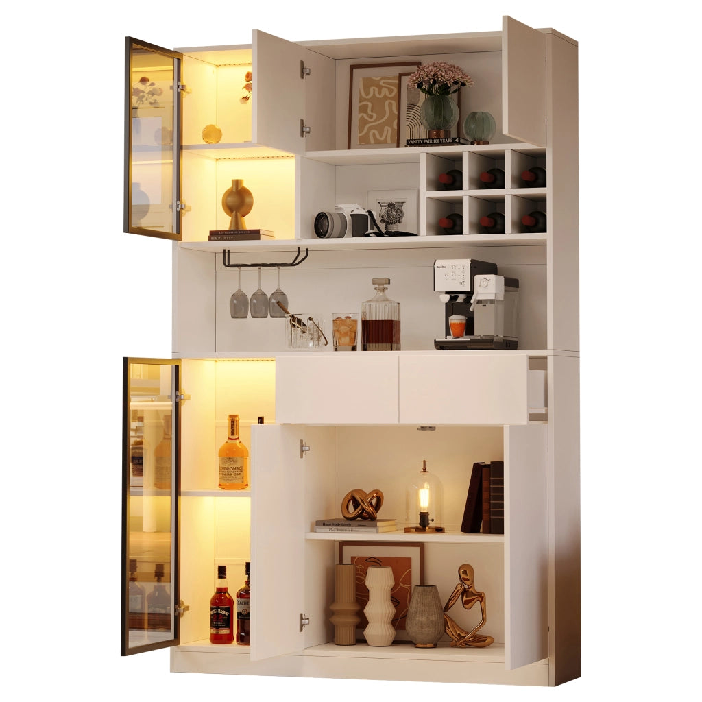 Vetrina alta con LED 120 x 33 x 200 cm; 6 ante e 2 cassetti; bianca