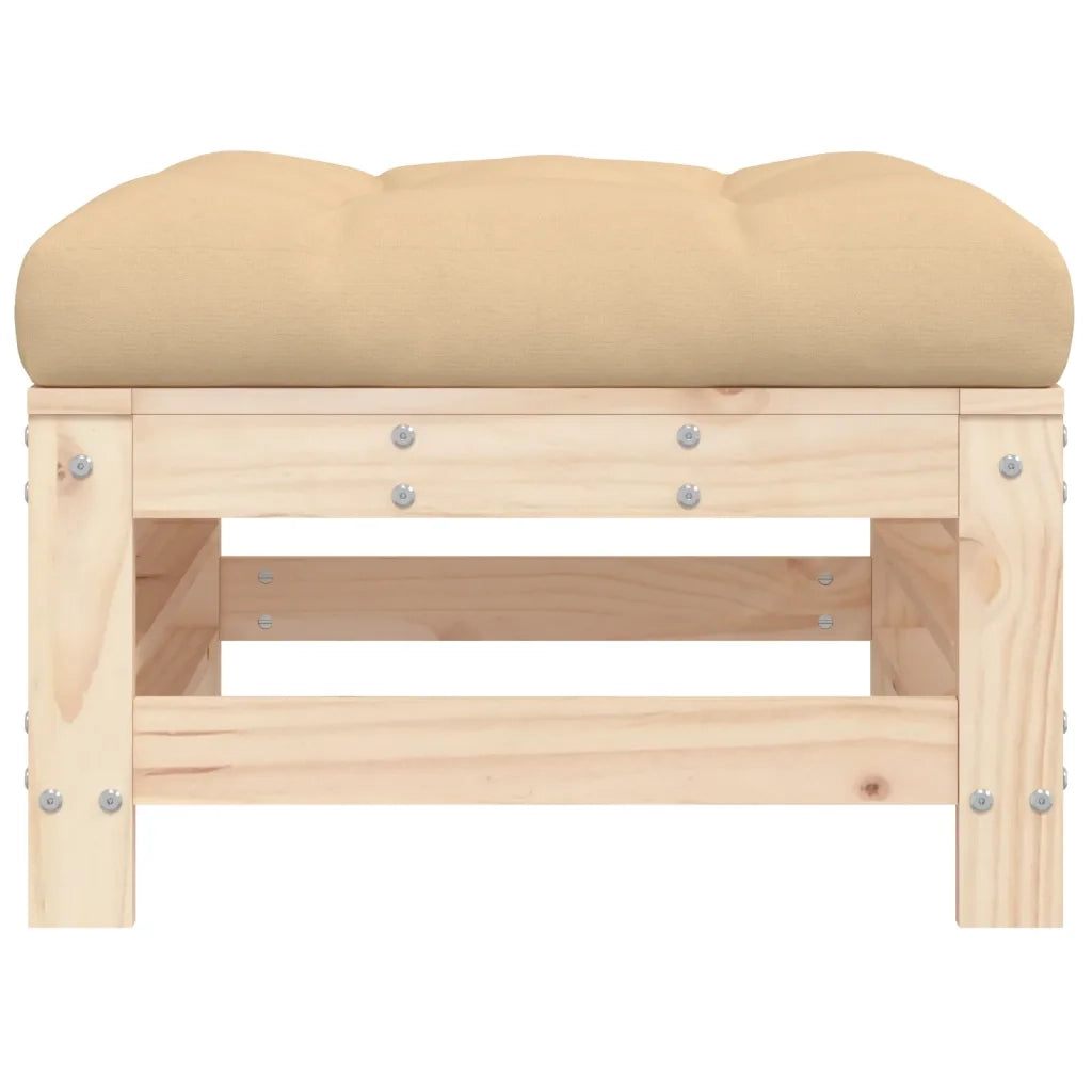 Poggiapiedi da Giardino con Cuscino in Legno Massello di Pino CFW3379802