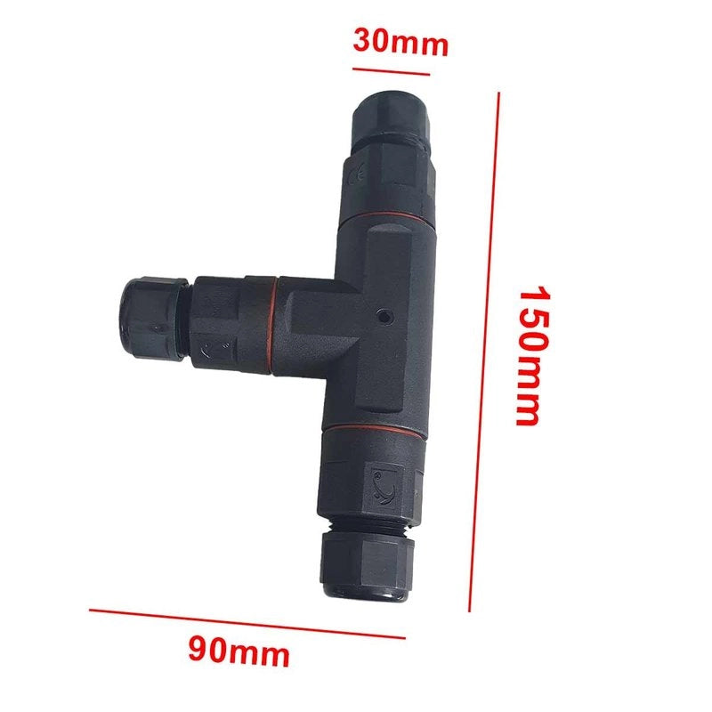 2 Connettori Veloce IP68 Forma T 3 Posti per Cavo Elettrico 6 12mm 150x90x30mm