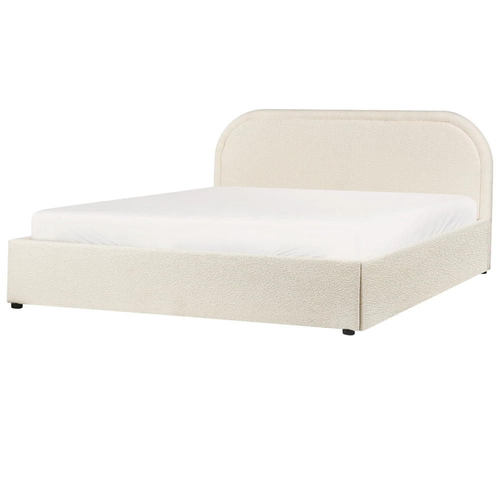 Letto matrimoniale EU Light Beige Boucle 160 x 200 cm Struttura imbottita Poggiatesta con contenitore