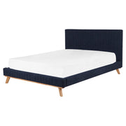 Letto 160 x 200 cm ciniglia blu scuro imbottita testiera trapuntata a canale con struttura