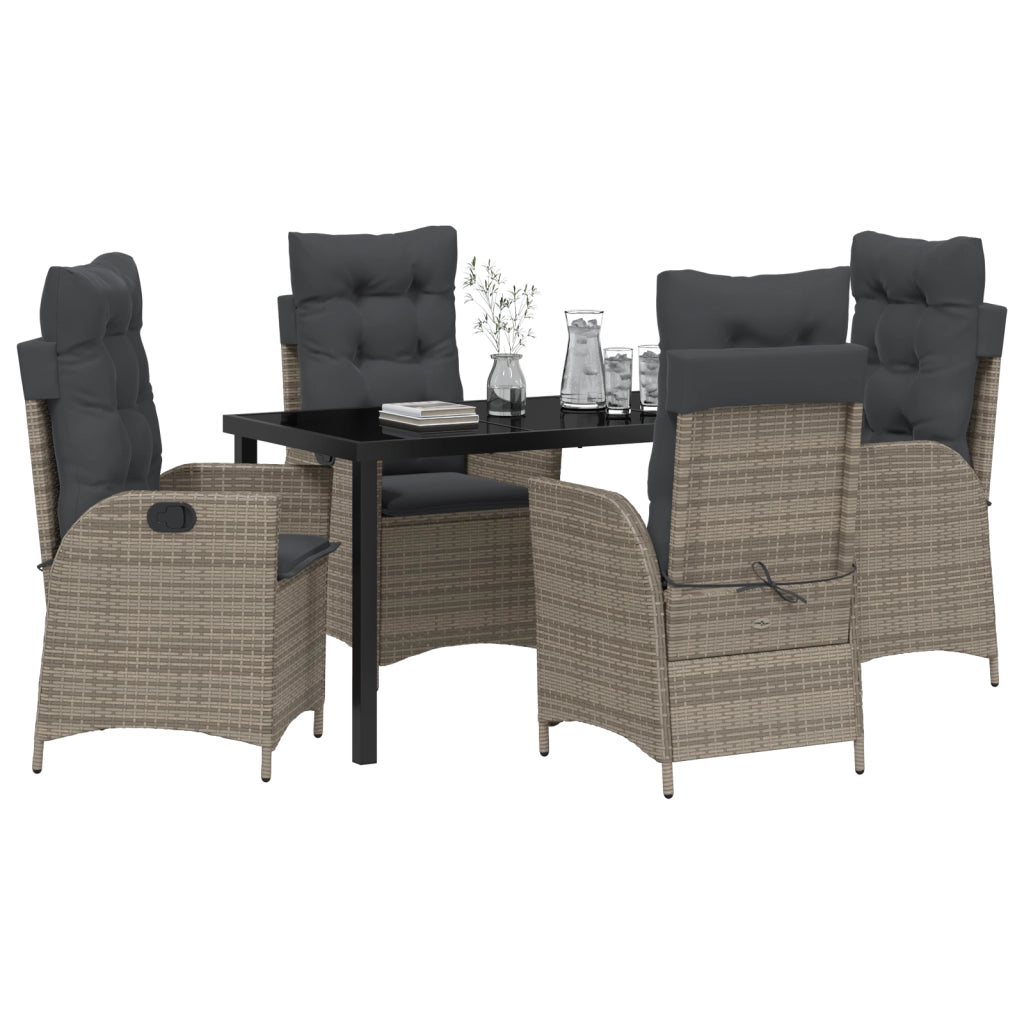 Set da Pranzo da Giardino 5 Pezzi con Cuscini Grigio Rattan Polietilene