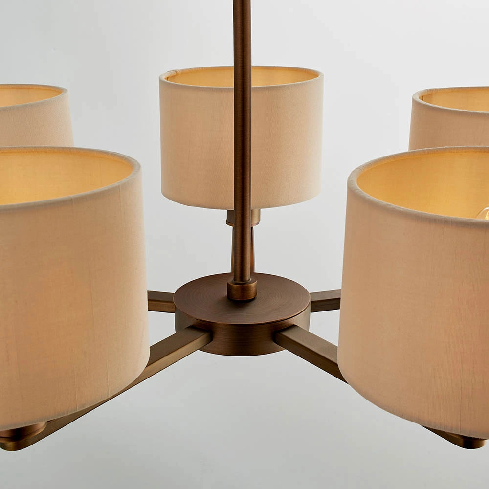Lampadario 5 luci bronzo antico paralumi lino E14 Daley