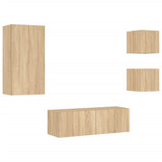 Mobile TV multimediale mensola TV credenza mobile TV parete attrezzata per sala da pranzo soggiorno camera da letto x 4 pezzi con luci LED rovere marrone Sonoma 02_0028222