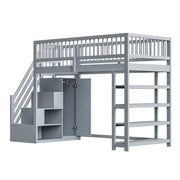 Letto a Soppalco 90 x 200 cm; Singolo con Armadio; Scaffali e Vani Contenitore; senza Materasso; Grigio
