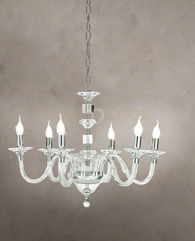 LAMPADARIO GALA 6 LUCI ATTACCO E14 CRISTALLO E CROMO D.72CM