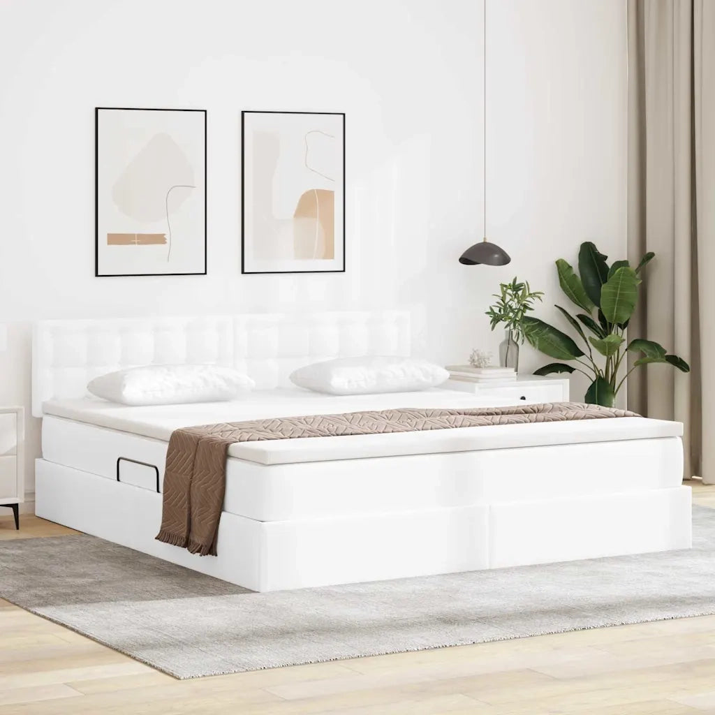 Letto con contenitore e materasso Bianco Puro 180 x 200 cm