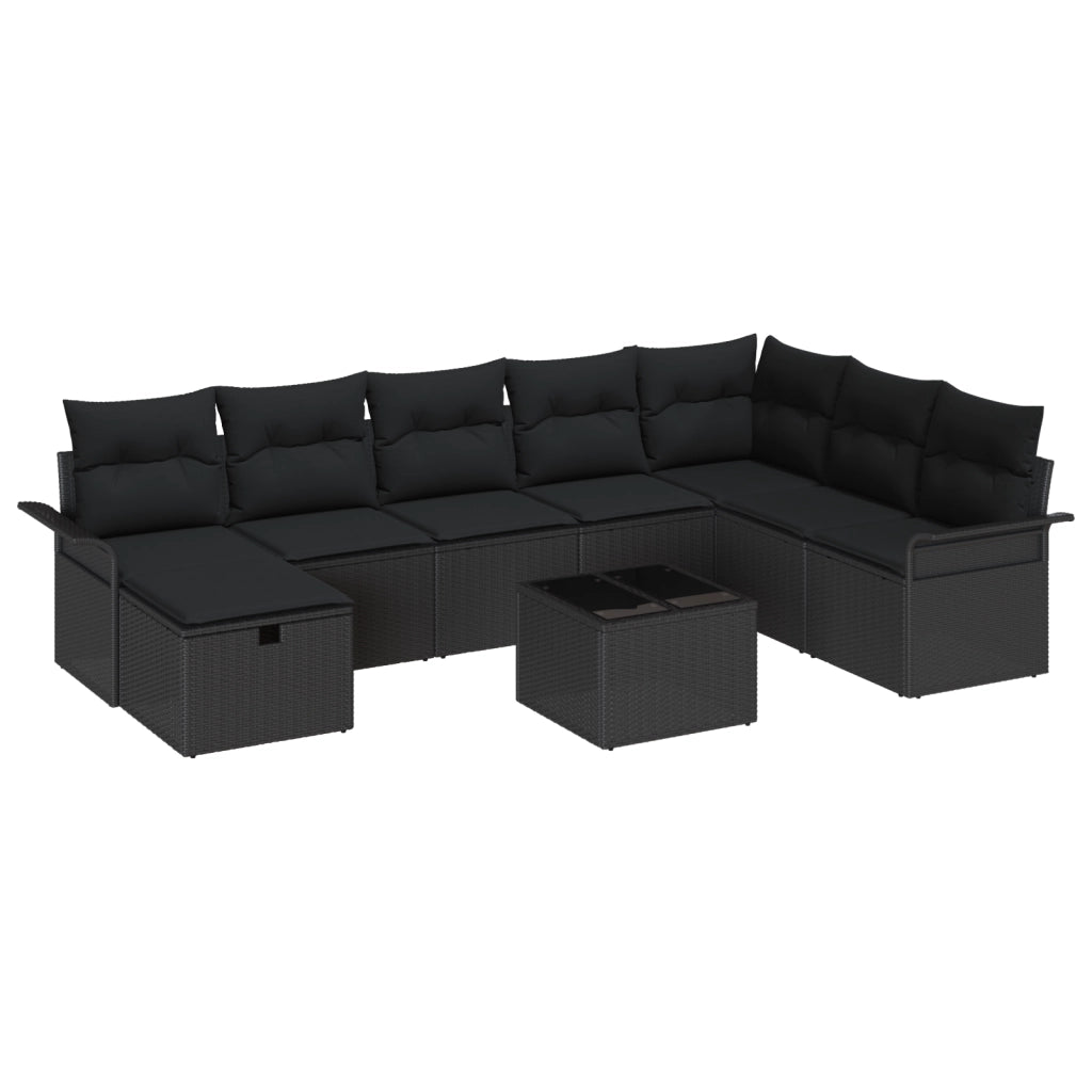Set Divano da Giardino  da 9 Pezzi con Cuscini Rattan Nero
