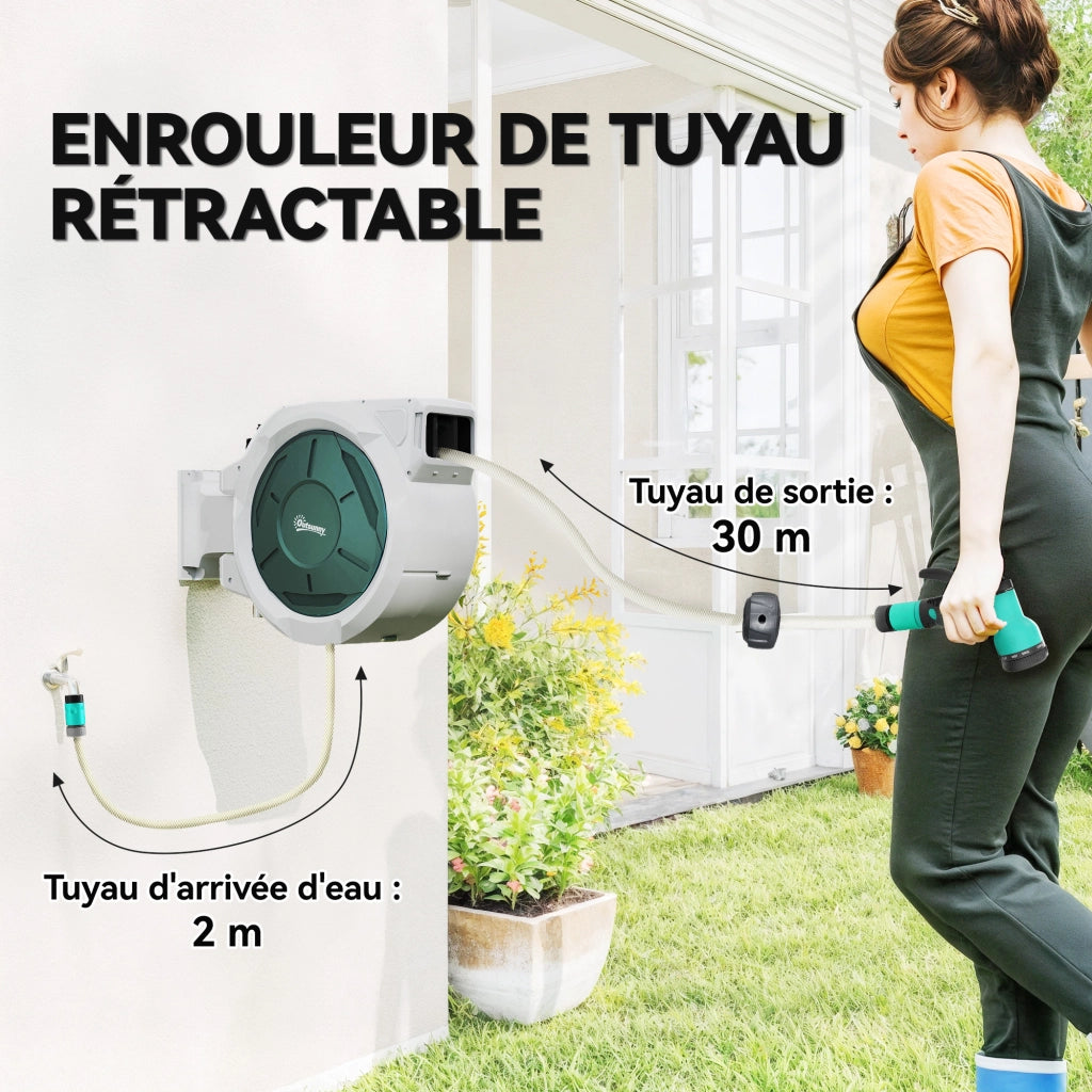 Enrouleur Tuyau Arrosage Mural 30 m ¨C zephmum ¨C grigio