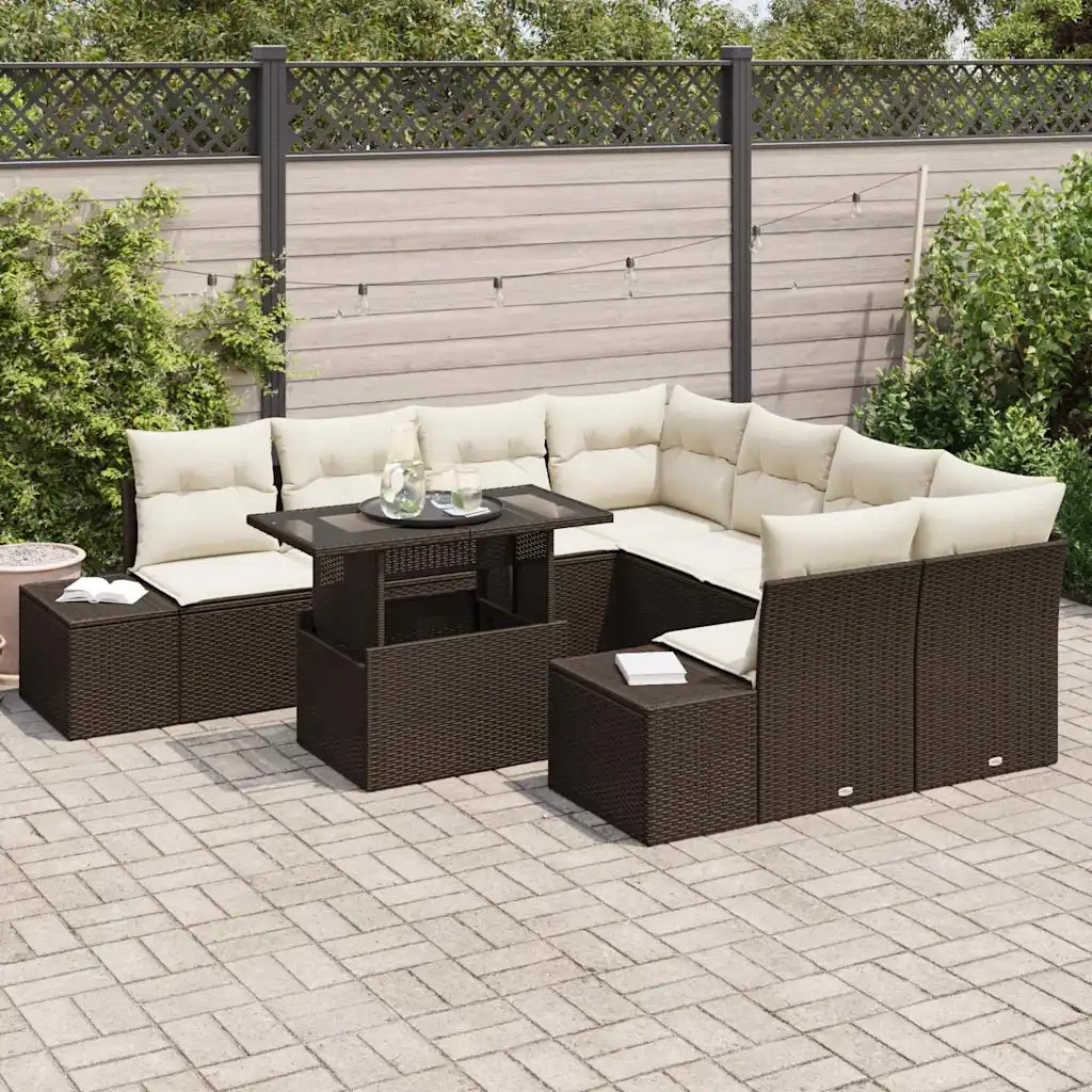 Set Divano da Giardino 9 pcs Marrone e Crema polyrattan