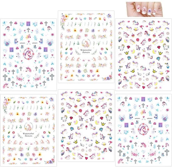 Stickermucche 3D - Adesivi autoadesivi - 500+ Disegni - Arte per unghie - Bambine - Regalo per Ragazze
