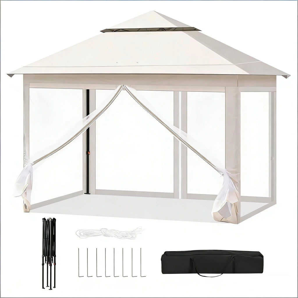 GAZEBO Pieghevole 3x3 m Beige, 3 altezze regolabili