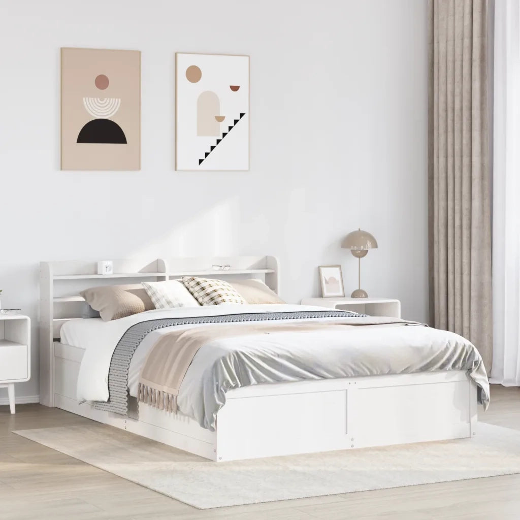 Letto matrimoniale | Letto per adulti | Giroletto con Testiera Bianco 135x190 cm Legno Massello di Pino