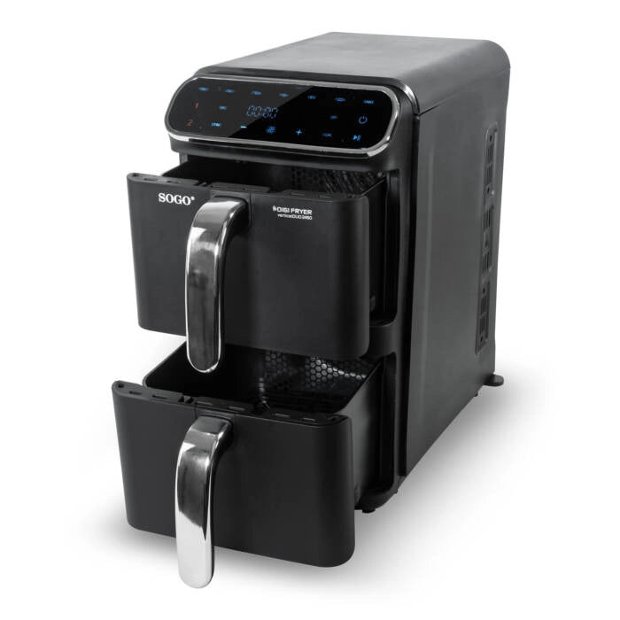 Friggitrice ad aria doppia 11L 1800W con 2 cestelli indipendenti 5,5L, display touch e temperatura fino a 230°C - Sogo