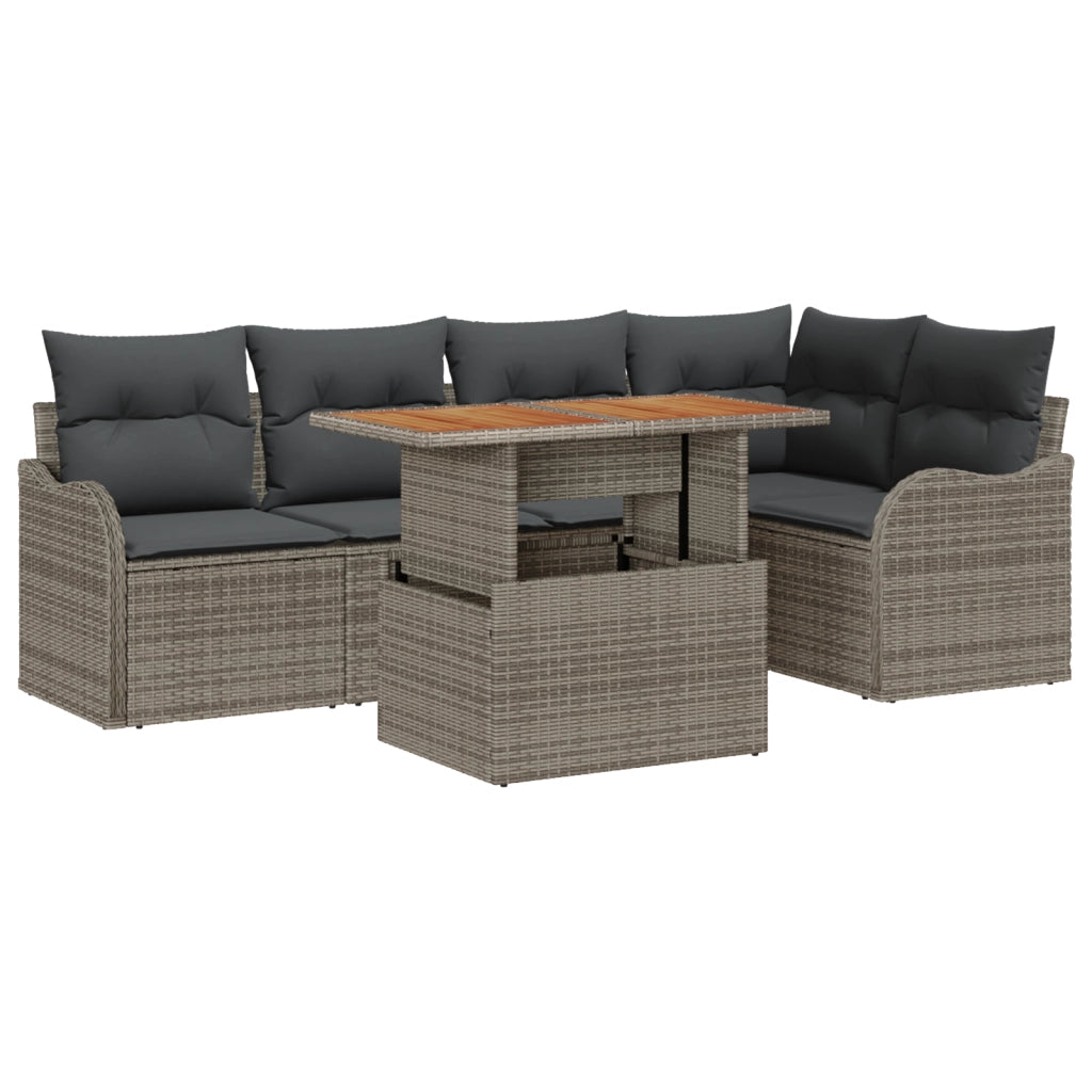 Set da Giardino  con 6 Pezzi e Cuscini Grigio in Rattan PE