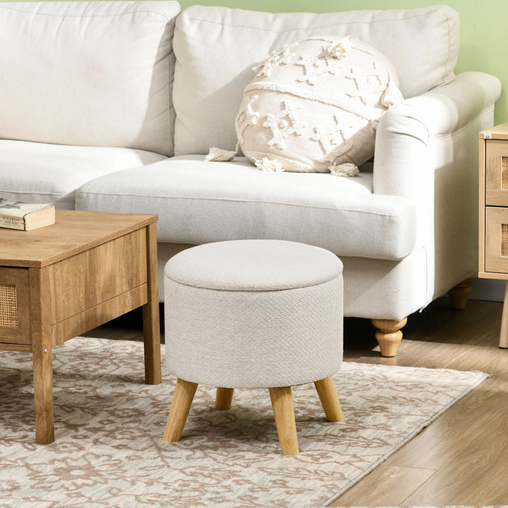 Pouf con contenitore ¨C zephmum ¨C rotondo, in legno, colore crema