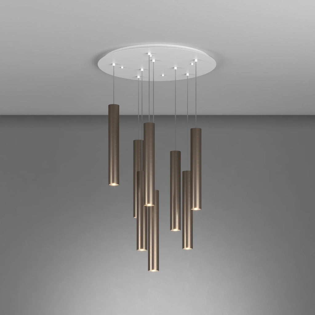 Lampadario Industrial-Minimal Xeana Metallo Bianco Bronzo 8 Luci Gu10