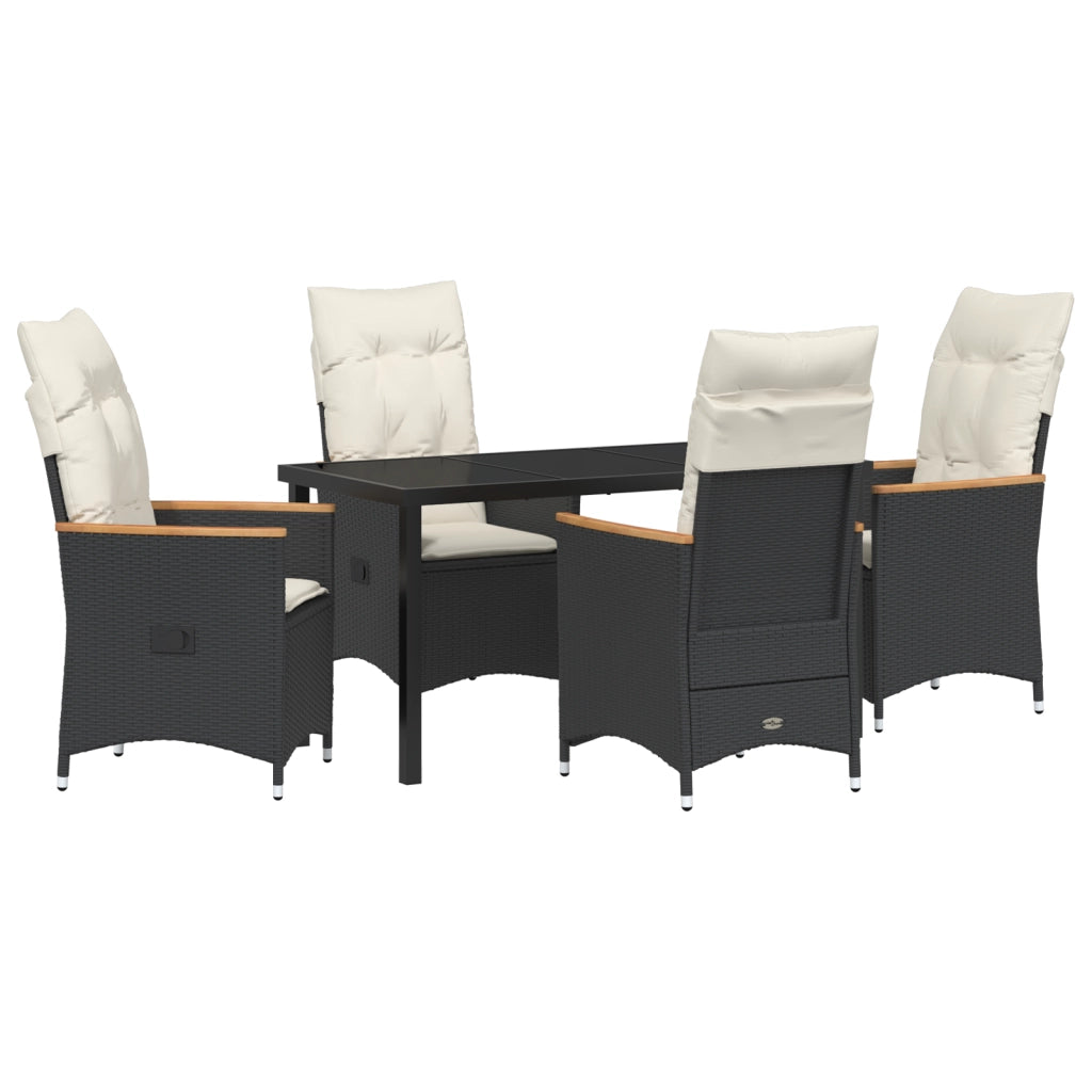 Set da Pranzo da Giardino da 5 Pezzi con Cuscini Nero Rattan Polietilene