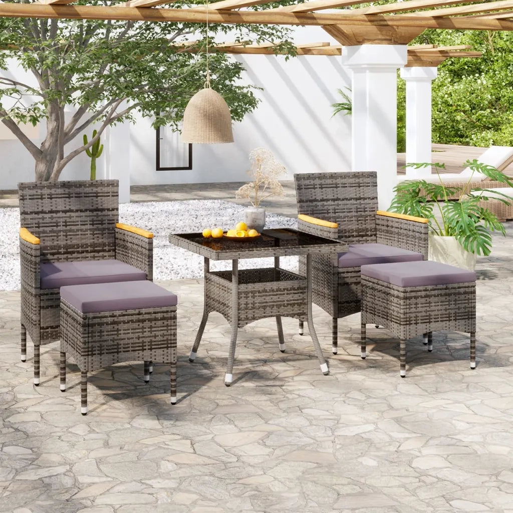 Set Pranzo da Giardino 5 pz | Set Salotto da Giardino Polyrattan e Vetro Temperato Grigio