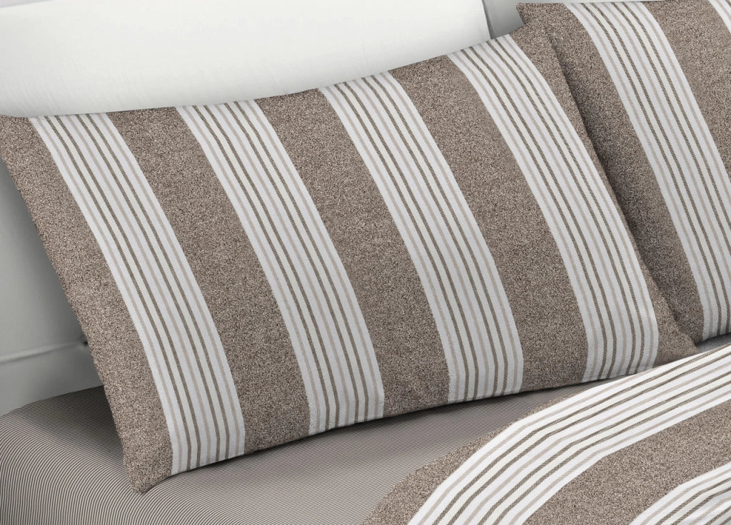 Completo Lenzuola Letto Camera In 100% Cotone Made Italy Vari Disegni RP - Piazza 1-2 - Righine Beige