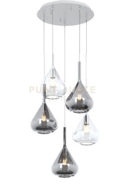 SOSPENSIONE BIANCO 5 LUCI TONDA VETRI 2X TR + 3X FU 1177BI-S5 T-TF
