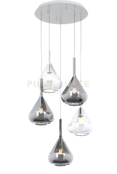 SOSPENSIONE BIANCO 5 LUCI TONDA VETRI 2X TR + 3X FU 1177BI-S5 T-TF