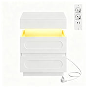 Comodino con 2 cassetti, vano nascosto e LED, con stazione di ricarica, per camera da letto, bianco, 45 × 58 × 40 cm