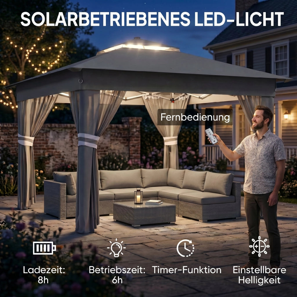 Tenda da giardino con luci solari ¨C zephmum ¨C grigio 336x336x270 cm
