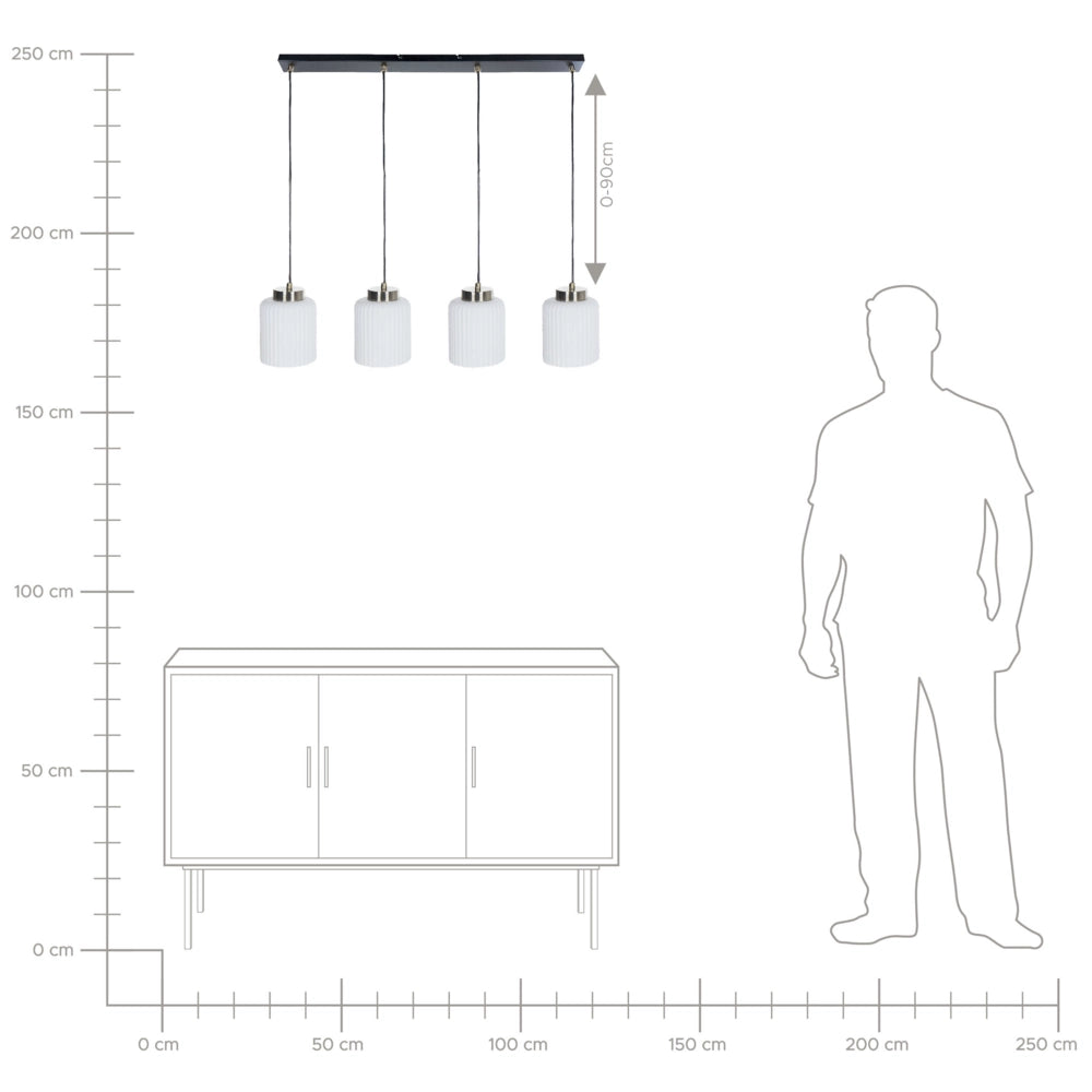 Lampadario in metallo con 4 paralumi in vetro bianco nero e ottone camera da letto soggiorno elegante