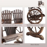 Panchina da Giardino in Legno Stile Country con Braccioli a Ruota, 108x66x95cm, Colore Legno