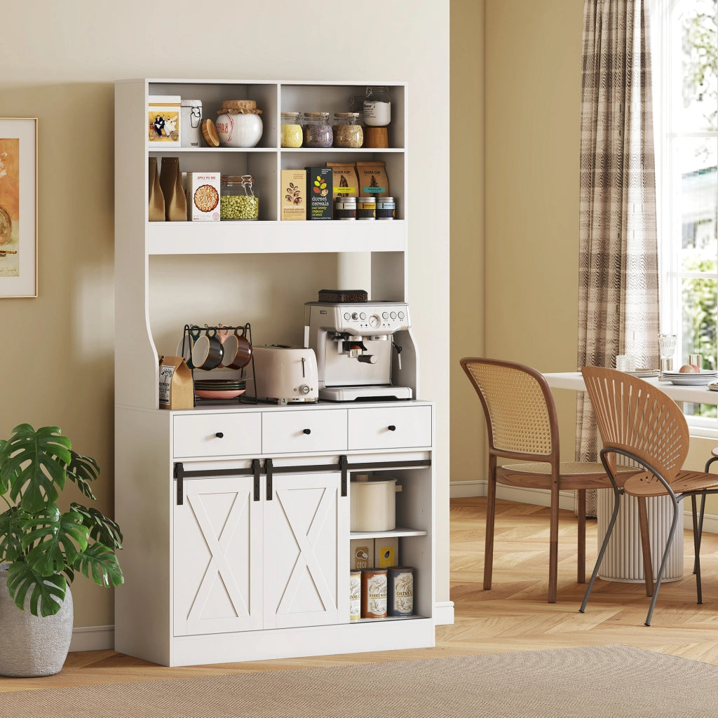 Armadio Cucina con 2 Ante Scorrevoli 3 Cassetti e Ripiani ¨C Zephmum ¨C Bianco 93.5x40x180cm