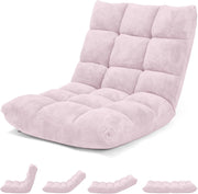 Sedia da Pavimento, Poltrona Imbottita Regolabile in 14 Posizioni 90°-180°, Cuscino da Terra Pighevole Imbottito, Sedia Reclinabile per Relax, Yoga, Lettura (Rosa chiara)