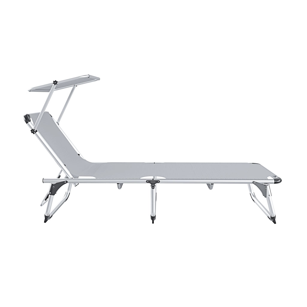 Lettino Pieghevole Prendisole Con Tettuccio Parasole Schienale Reclinabile Regolabile in 6 Posizioni Struttura In Alluminio Sedia Sdraio Per Spiaggia Mare Giardino Piscina 187 x 59 x 29 Cm (Grigio)