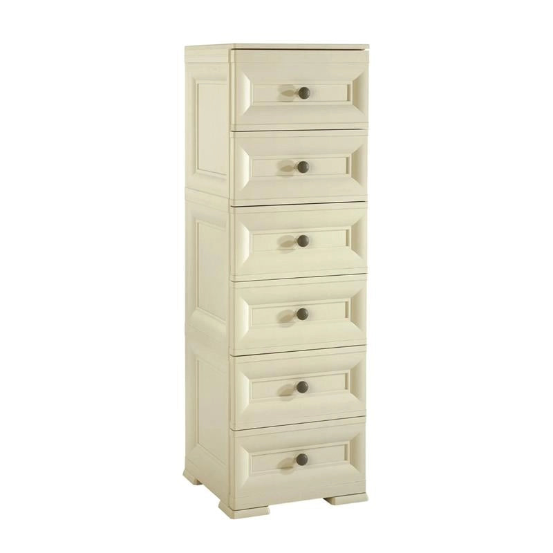 CASSETTIERA ALTA 6 CASSETTI PICCOLI ANGORA 40X43X125 CM – MOBILE VERTICALE EFFETTO BUGNATO PER CAMERA, INGRESSO E ZONA LIVING